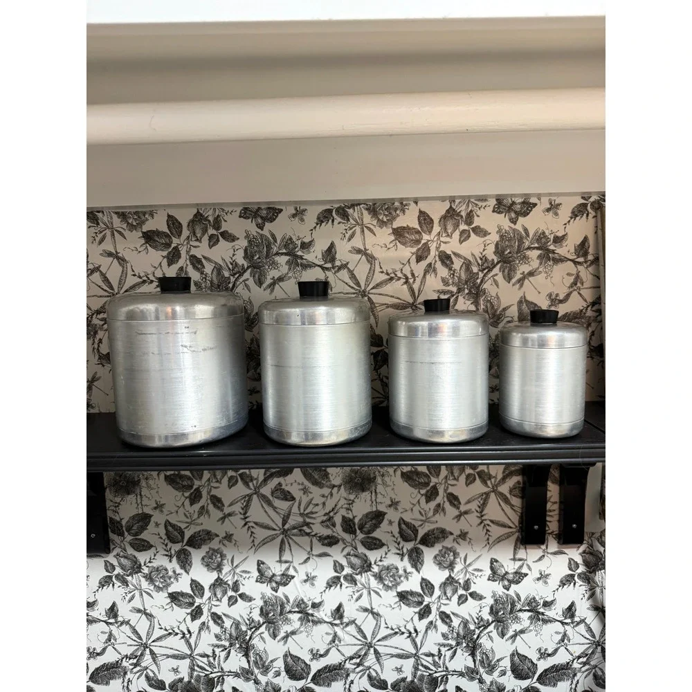 Vintage 1950s Mid Century Modern Spun Aluminum Nesting Kitchen Canister Set